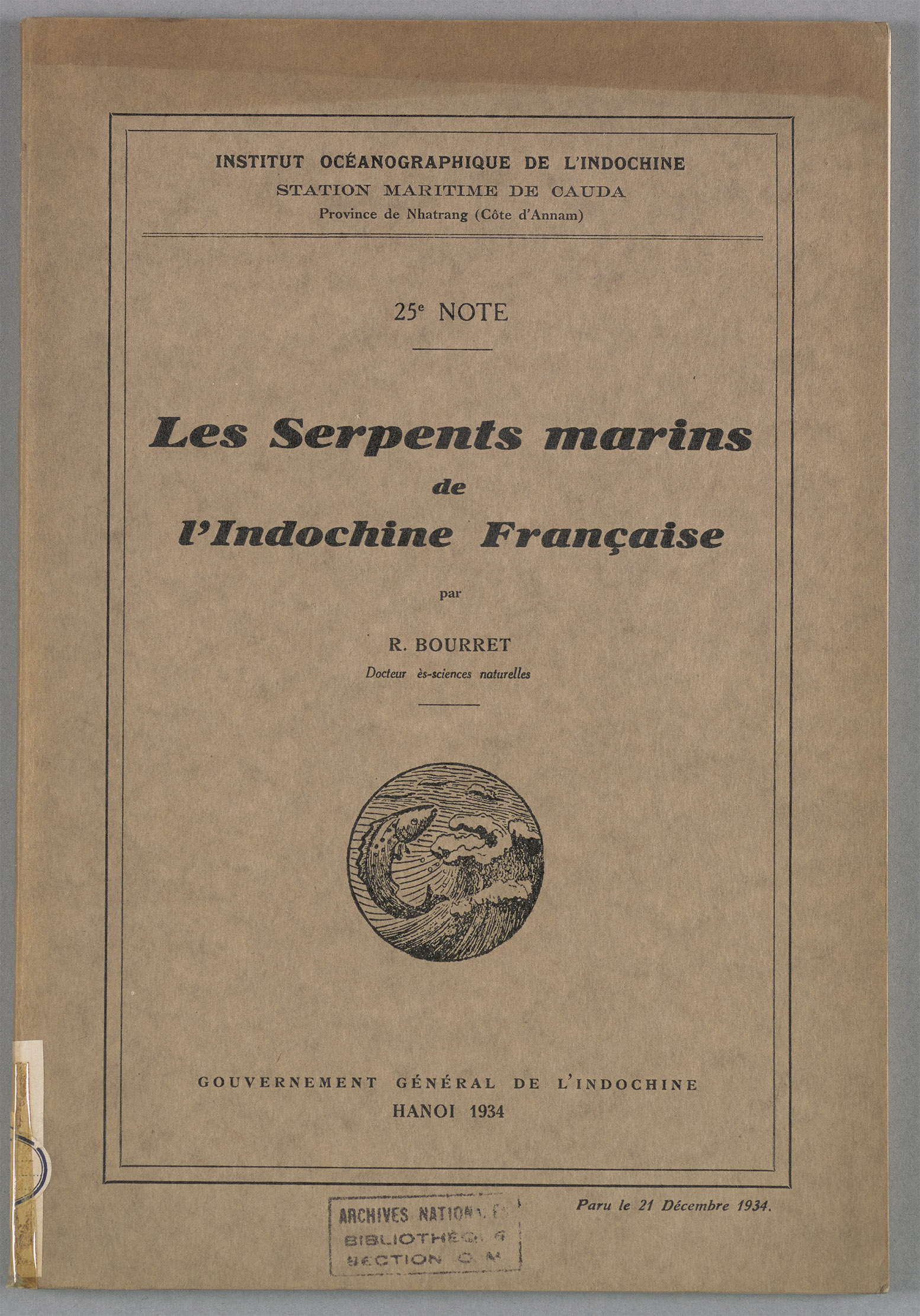 Les serpents marins de l’Indochine française. R. Bourret. 1934. BIB SOM d3097